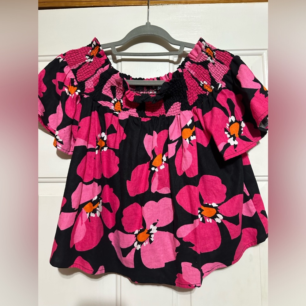 Who what wear‎ Smocked Bardot Top New without tags Size S Small Pink Floral